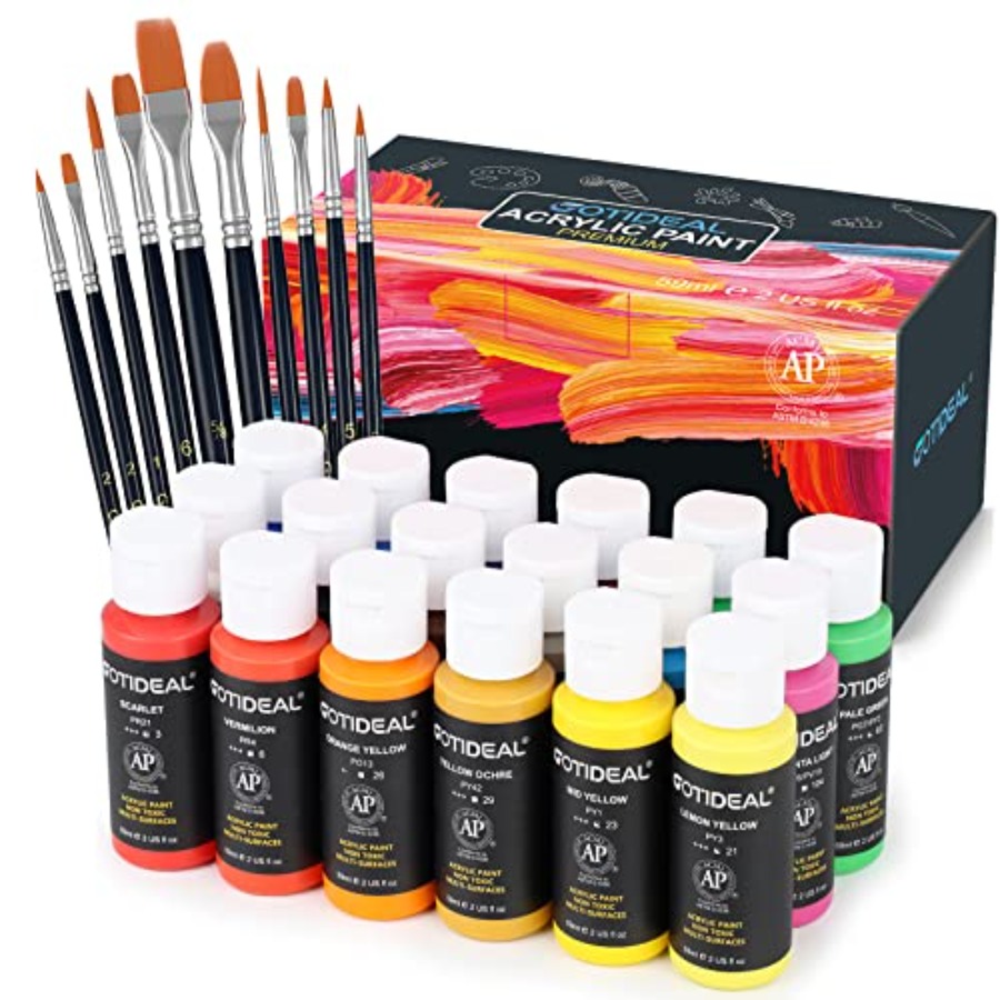 Art Craft Idea - Acrylic Paint Set with 10 Brushes,