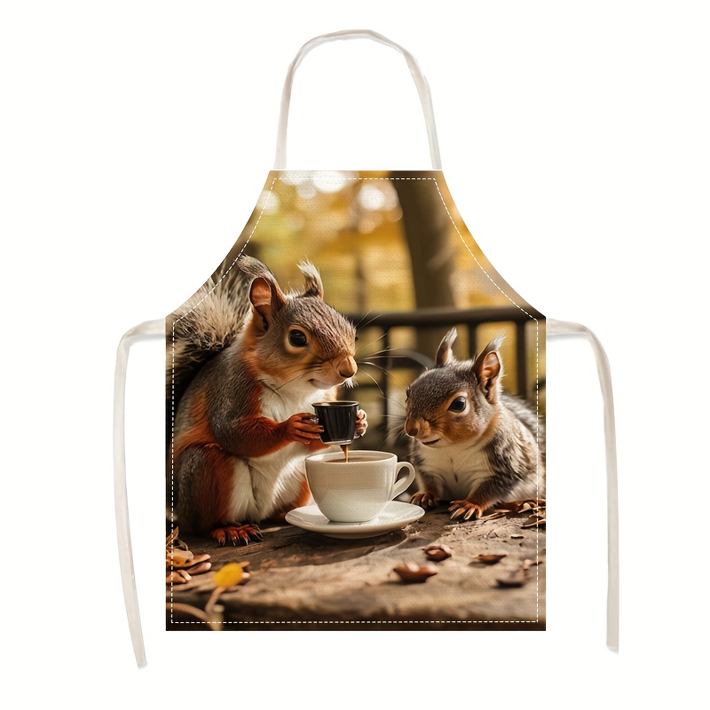 Art Craft Idea - Linen Apron Squirrel Coffee Scene Print