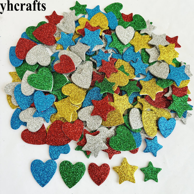 Art Craft For Kindergarten - 150PCS/LOT.Glitter star and hearts foam stickers,Christmas