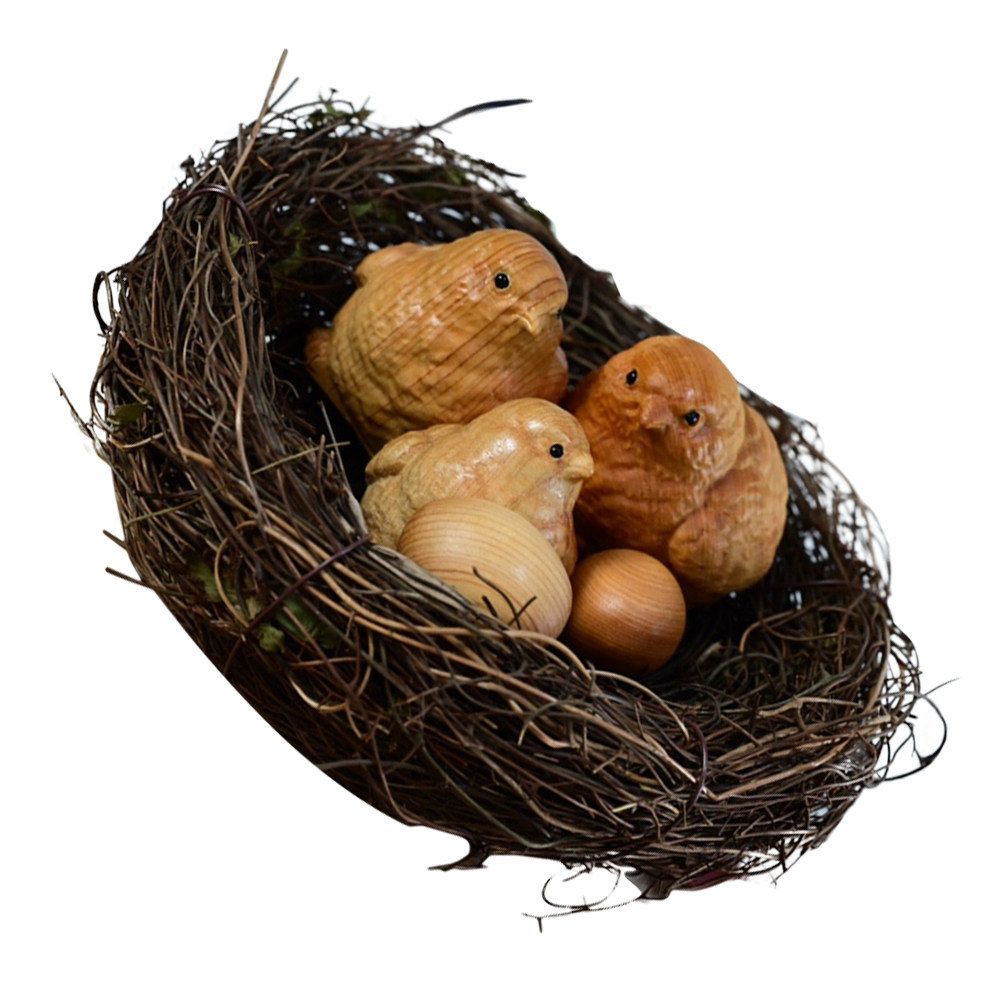 Art Craft Idea - 1Set Small Chick Sculpture Natural Wood