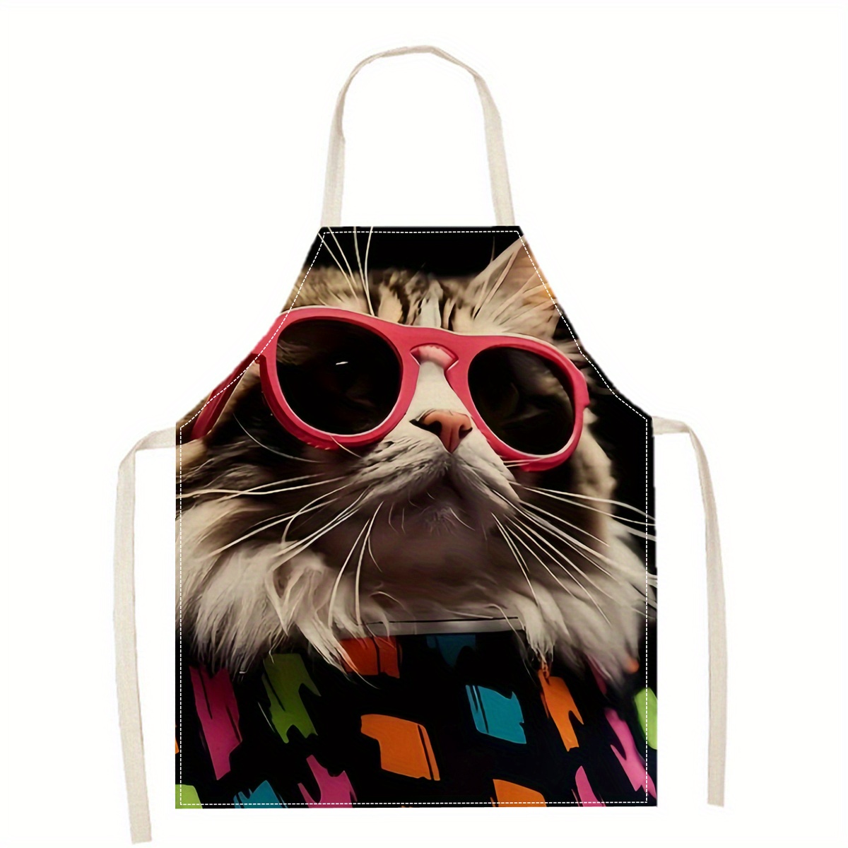 Art Craft Idea - Linen Apron Funny Cat Sunglasses Print