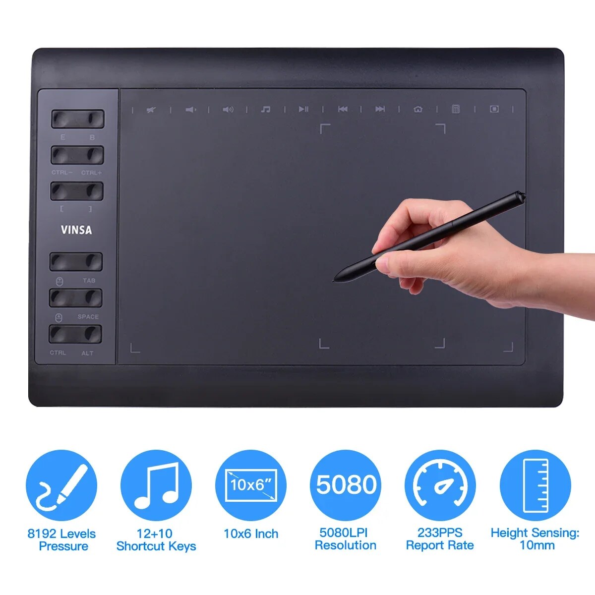 Art Craft Online - 10x6 Inch Professional Graphics Drawing Tablet