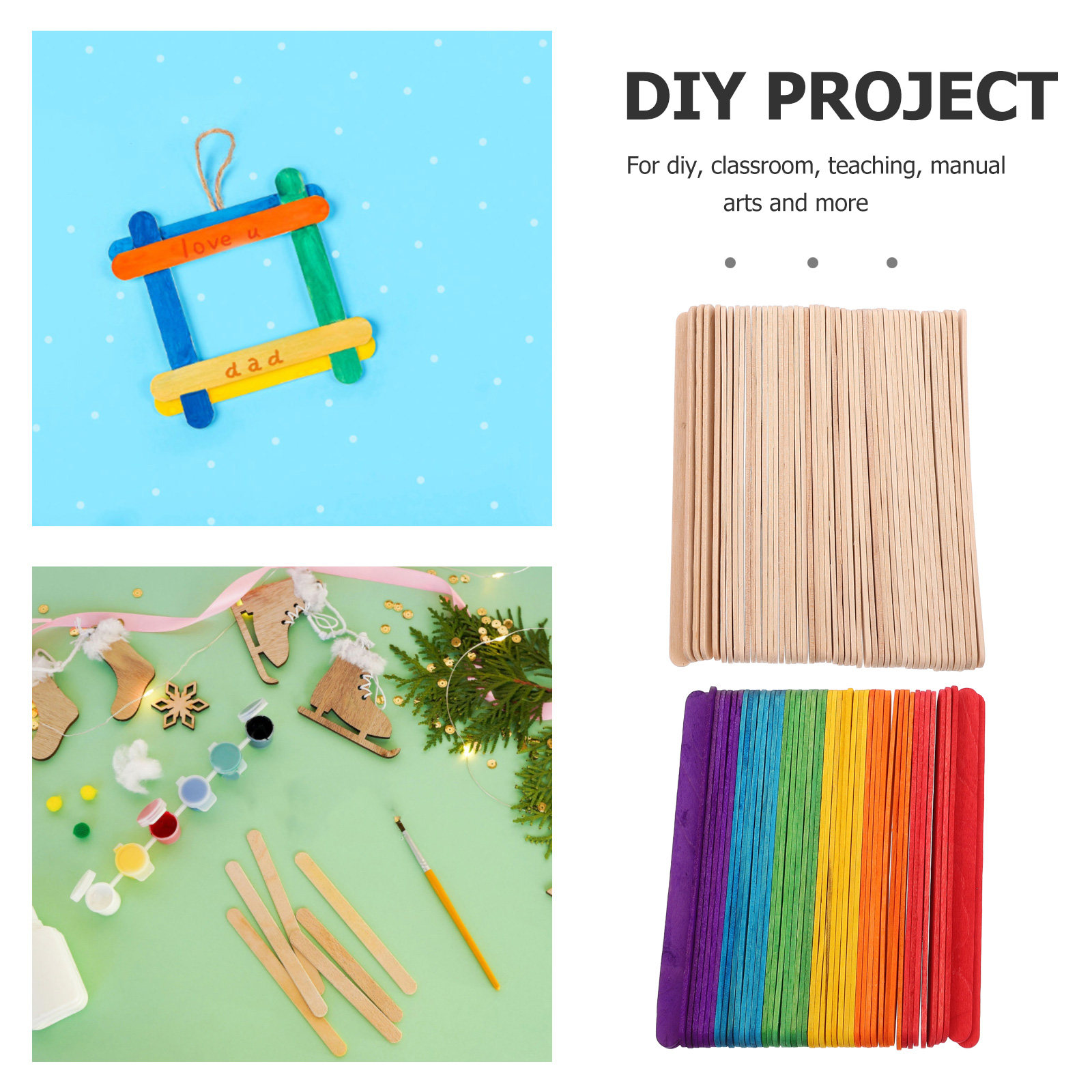 200Pcs Assorted Color Wooden I - Art Craft Jumbo review and price